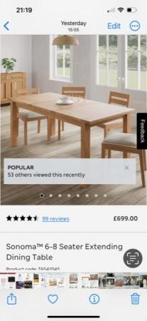 Image 2 of M&S Sonoma expandable solid oak table . X4 chairs available