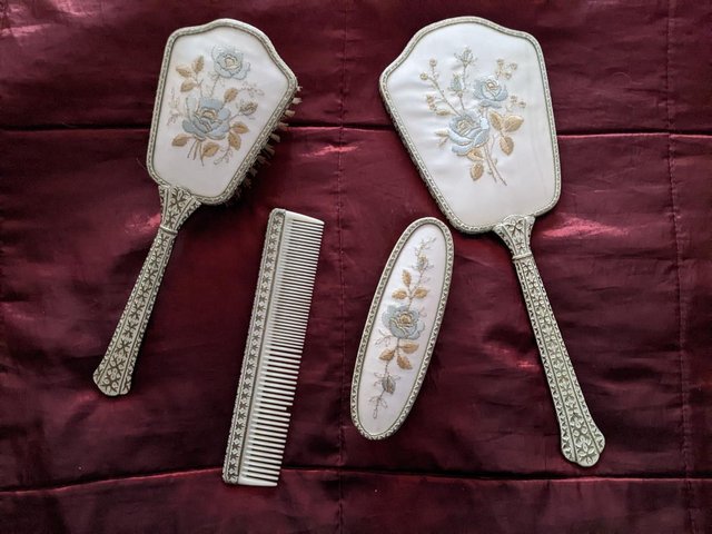 Preview of the first image of Dressing Table sets. Vintage. Hand mirror, brush etc 4 piece.