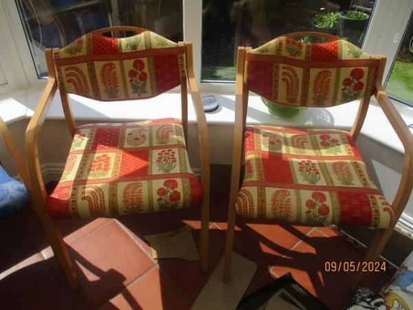 Image 3 of 4 upholstered/beech dining/casual chairs,2 orange,2 blue