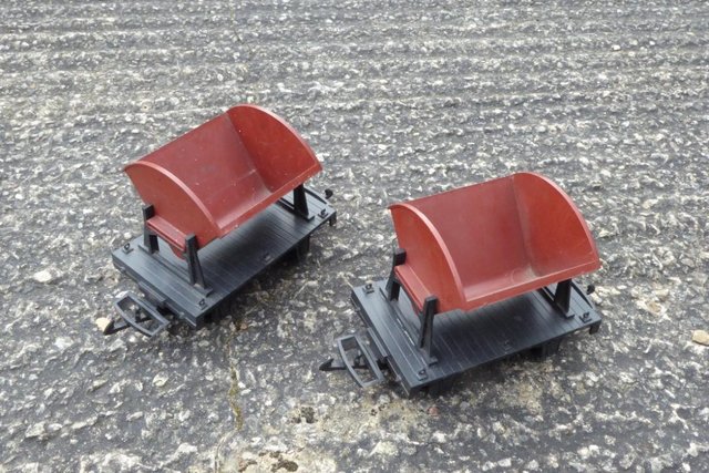 Preview of the first image of 2 Plastic Tipper Wagons for garden railway.