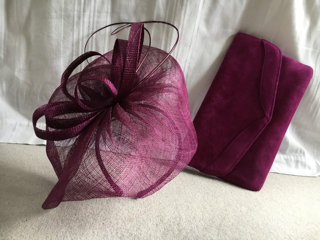 Preview of the first image of Phase Eight Becky Fascinator & Caitlin Clutch Bag Garnet.