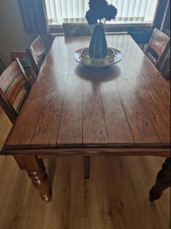 Image 1 of 6 chairLarge farmhouse solid wooden table and 4 woodenchairs