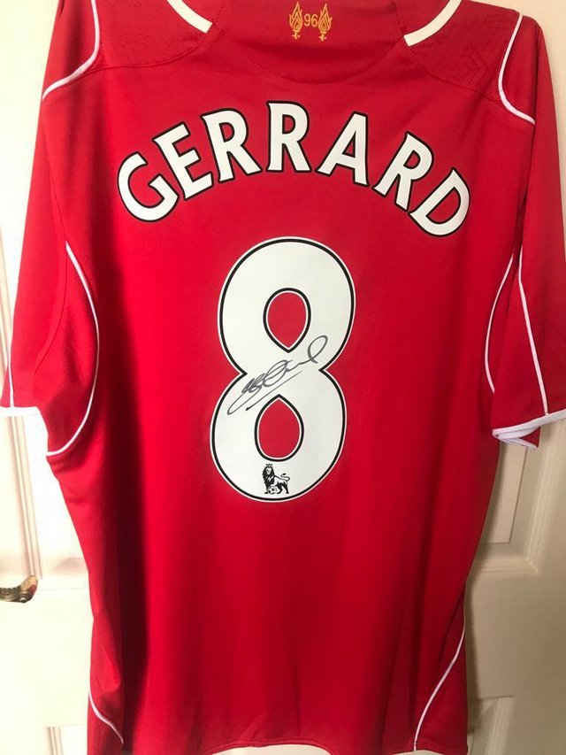 Preview of the first image of Unframed Steven Gerrard Liverpool Shirt.