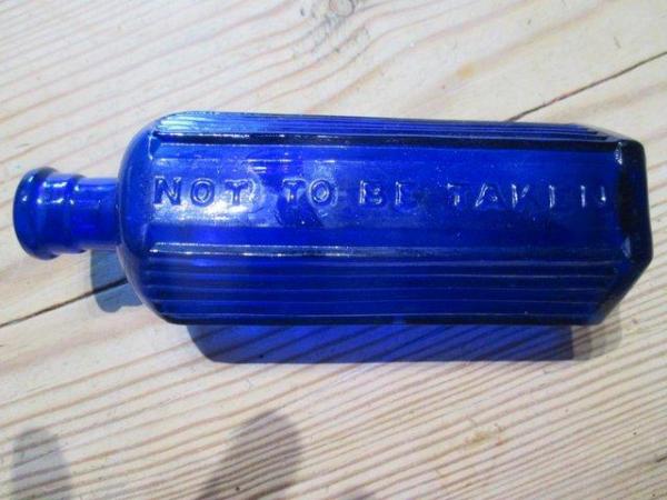 Image 3 of Apothecary Cobalt Blue hexagon shaped poison bottle Empty!