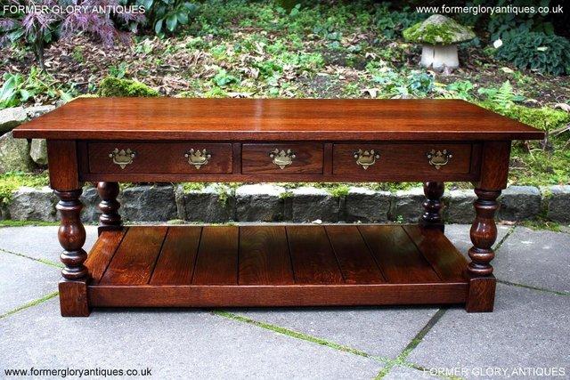 Image 64 of TAYLOR & Co STRESSED OAK THREE DRAWER POTBOARD COFFEE TABLE