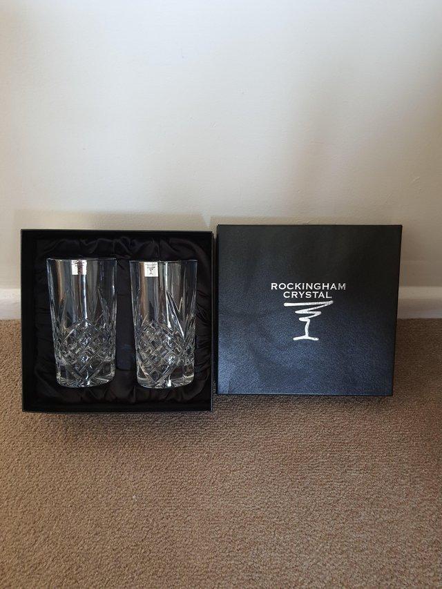 Preview of the first image of 2 Rockingham Crystal Winchester Hi Ball glasses.