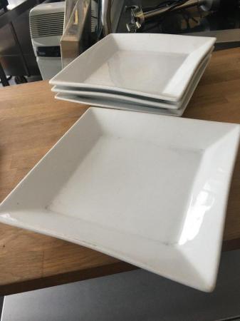 Image 1 of Square plates x 4. Durable catering quality. White