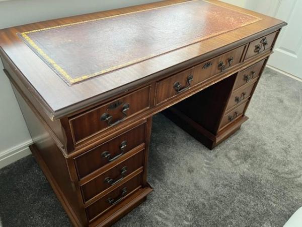 Image 3 of Antique leather inlaid desk