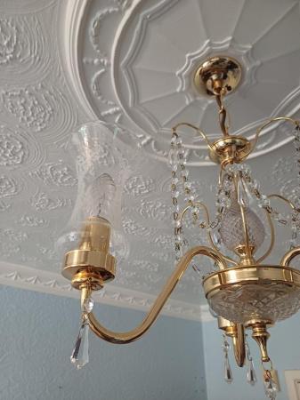 Image 1 of Vintage Brass & Crystal Chandelier Pendant Ceiling Light