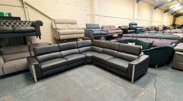 Image 4 of Torres dark grey leather electric recliner corner sofa