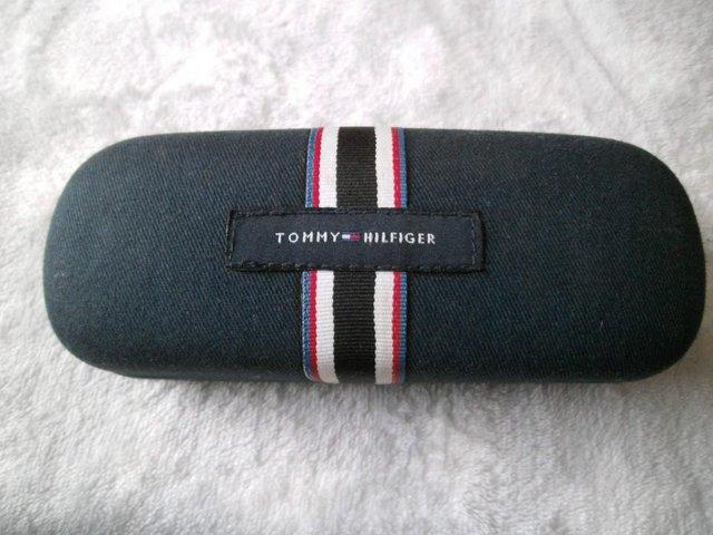 Preview of the first image of Tommy Hilfiger Glasses Case Navy Stripe Logo.