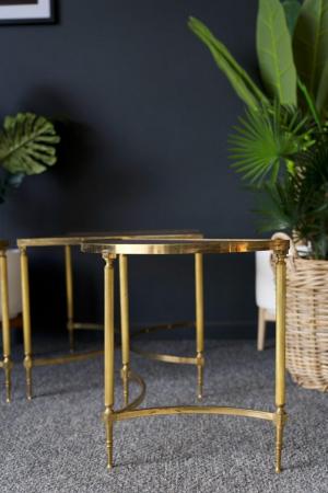 Image 4 of French Hollywood Revival Brass & Glass Coffee Table 1970s