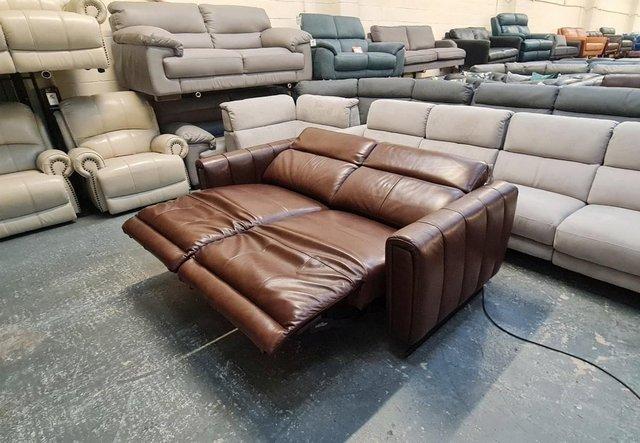 Image 5 of Vita brown leather electric recliner 3 seater sofa