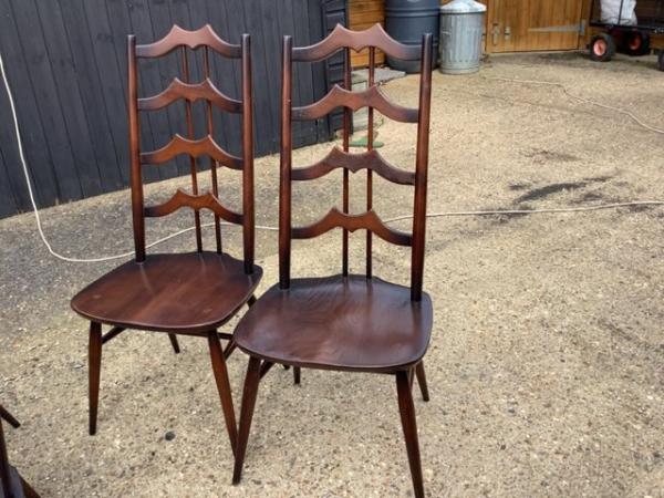 Image 2 of Ercol rare set 10 bat wing dining chairs