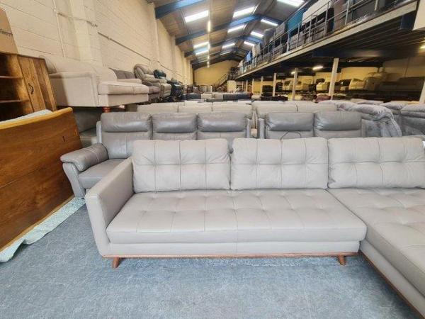 Image 5 of Dwell Albi grey leather chaise corner sofa