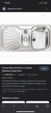 Image 1 of New-Franke EUX 651 Erica 1.5 Bowl Stainless Steel Sink