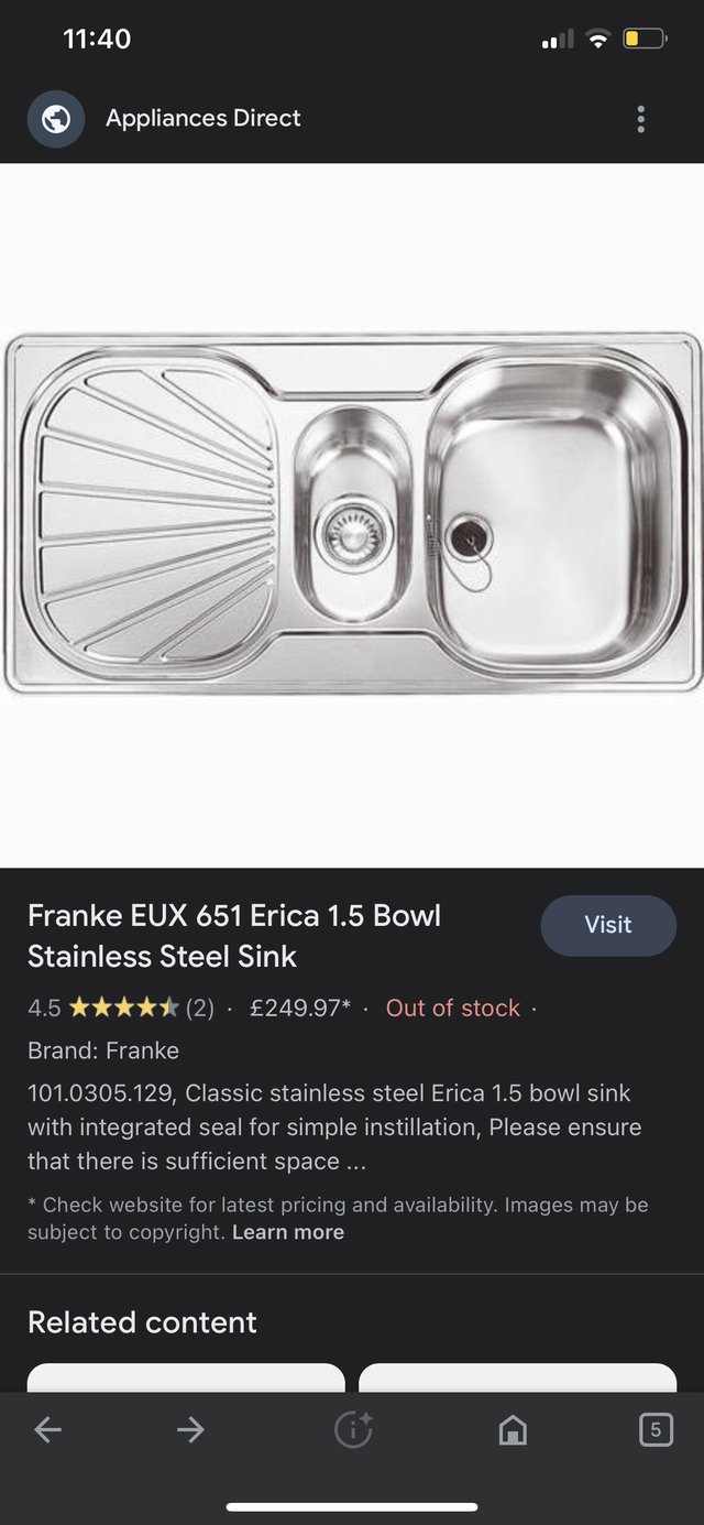 Preview of the first image of New-Franke EUX 651 Erica 1.5 Bowl Stainless Steel Sink.