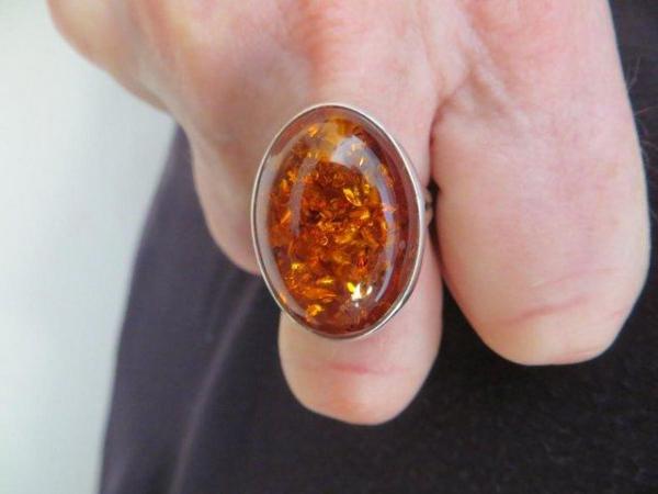 Image 3 of Cognac Amber Adjustable Ring in silver setting