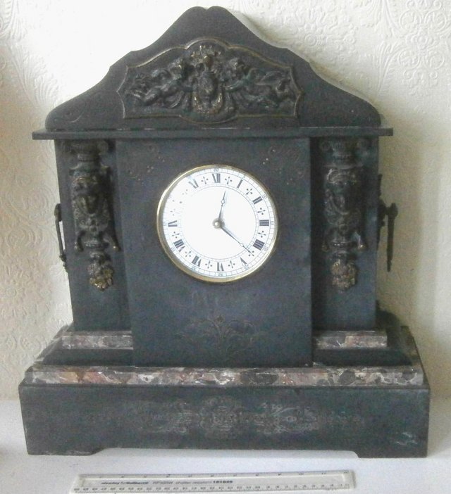 Preview of the first image of Huge Victorian slate mantle clock converted to quartz.