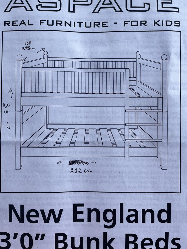 Preview of the first image of Aspace wooden bunk bed with truckle (no mattresses).