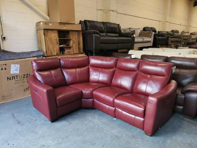 Preview of the first image of Midi berry red leather electric recliner corner sofa.