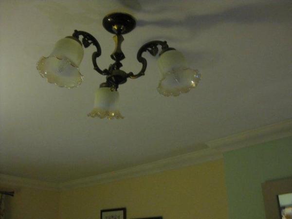 Image 1 of brass flushed ceiling light with 3 bulbs