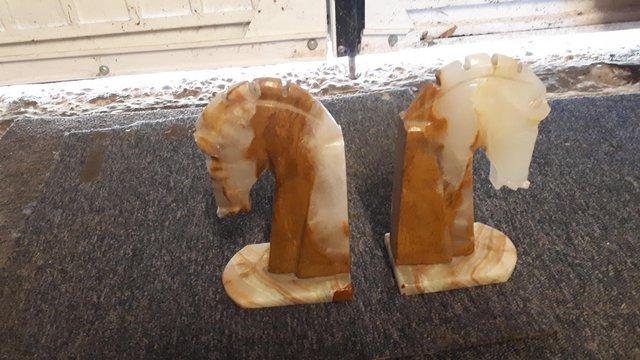 Preview of the first image of Pair Italian Marble Onyx Horse Heads Bookends.