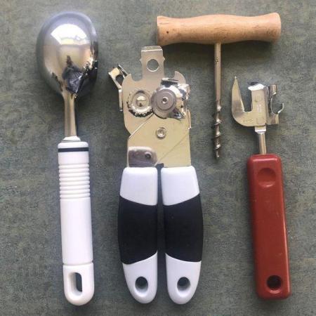 Image 2 of 4 kitchen utensils: 2 tin openers,ice cream scoop,cork screw