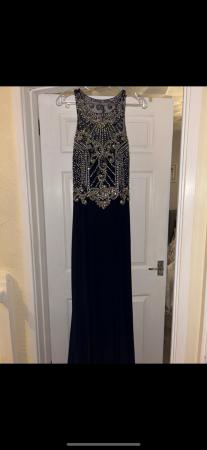Image 3 of Beautiful navy prom dress with open back and embellished