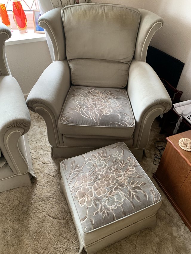 Preview of the first image of Three piece suite with footstool.