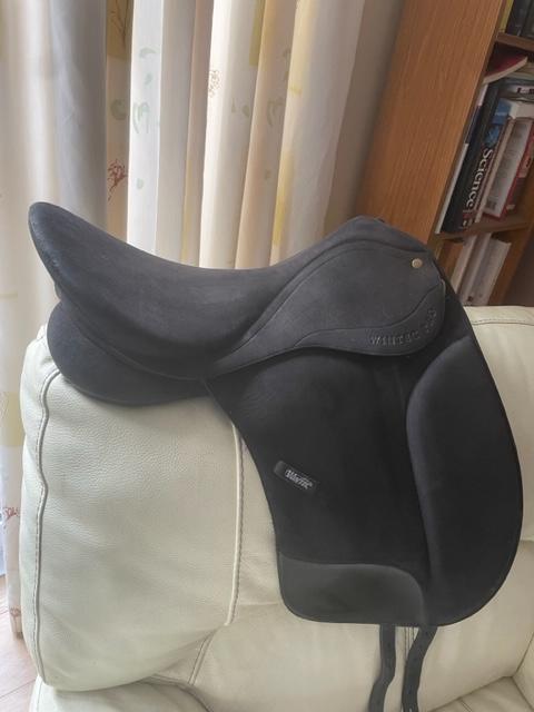 Preview of the first image of Black suede 17" Wintec dressage saddle.