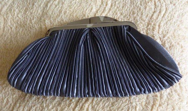 Preview of the first image of NEW ITALIAN GREY PLEATED SILK CLUTCH EVENING BAG.
