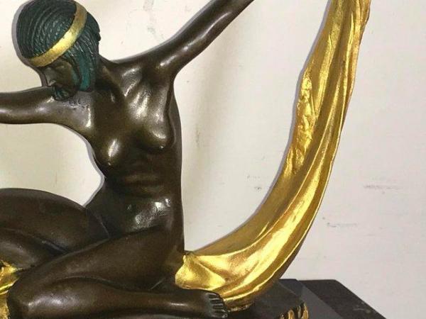 Image 6 of Art Deco “ Dancing With Egyptian “ Bronze & Marble