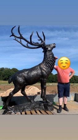 Image 1 of 9 feet tall bronze deer sculpture