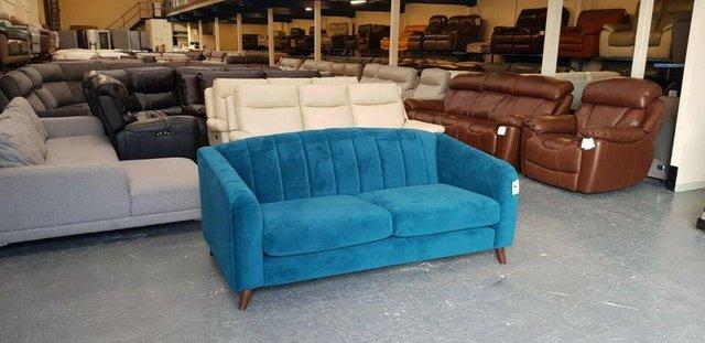 Image 3 of Development ex display blue chenille fabric sprung back sofa