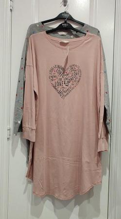 Image 3 of Two Marks and Spencer Nightdresses Pink & Grey Cotton 14