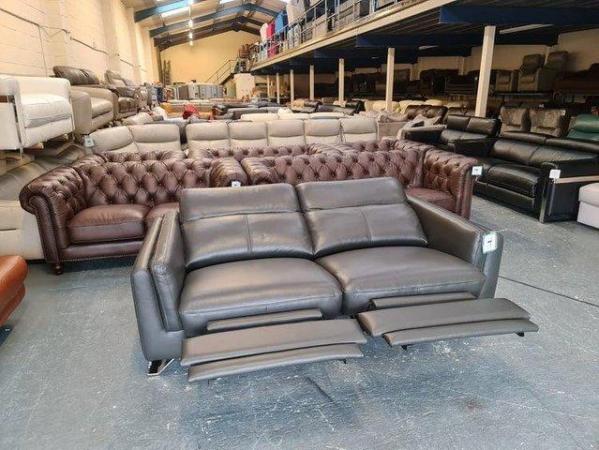 Image 4 of Sandro charcoal leather electric recliner 3 seater sofa