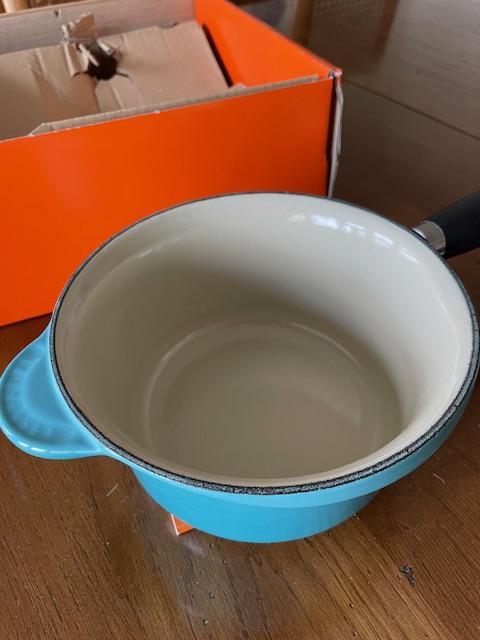 Preview of the first image of Le Creuset Teal saucepan.