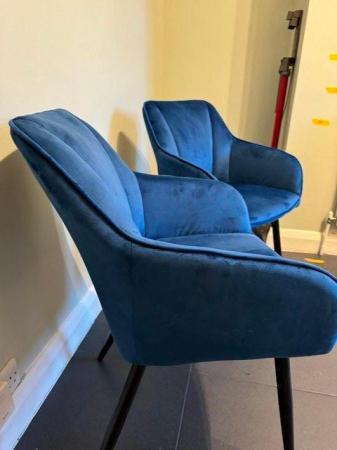 Image 2 of Pair of dark blue velvet dining chairs