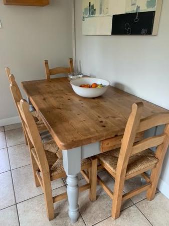 Image 1 of Lovely Chunky Pine Table & 4 Chairs