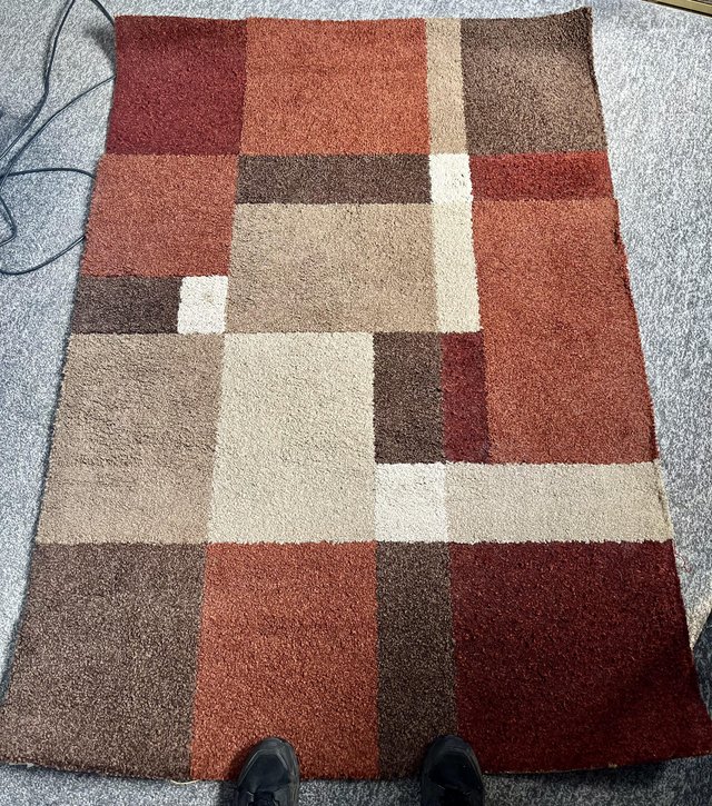 Preview of the first image of Carpet Right Check/Square Red, Cream and Orange Rug.