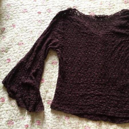 Image 7 of Pretty Chocolate Stretch Lace Flounce Sleeve Top, size 18