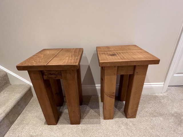 Preview of the first image of Two solid wood chunky side tables.