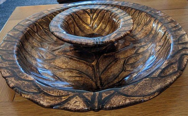 Preview of the first image of GORGEOUS BLACK/BRONZE GLASS SERVING DISH.