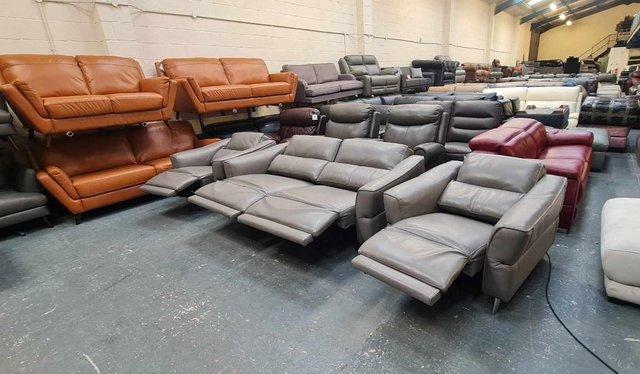 Image 5 of Dakota grey leather electric recliner sofa and 2 armchairs