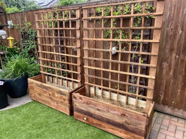 Image 7 of Pair of Rustic Treated Garden Planters with 6 foot Trellis