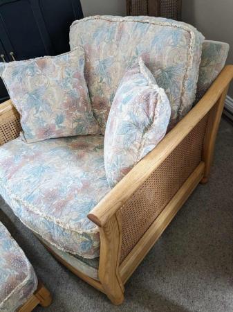 Image 4 of ERCOL - Pair of Ercol Bergere Armchairs & Ercol Footstool
