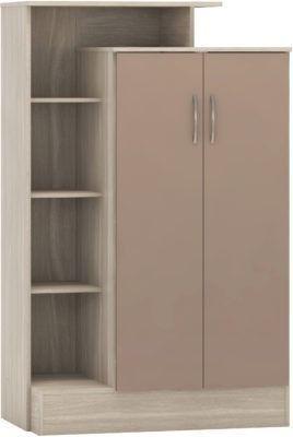 Preview of the first image of NEVADA PETITE OPEN SHELF WARDROBE IN OYSTER GLOSS/LIGHT OAK.