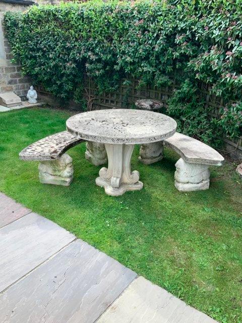 Preview of the first image of Limestone garden table and benches.