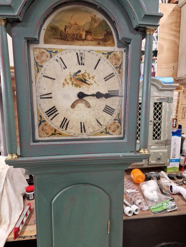 Preview of the first image of 1860 old grandfather clock /Painted.